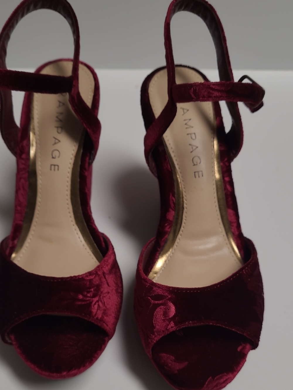 Rampage Women's Wine Velvet Open-Toe Ankle-Strap Heels